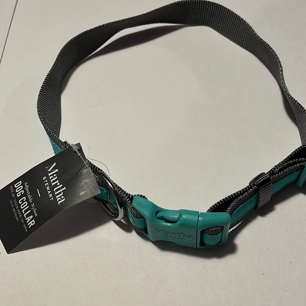 Aqua Martha Stewart Nylon Dog Collar 18-26”
